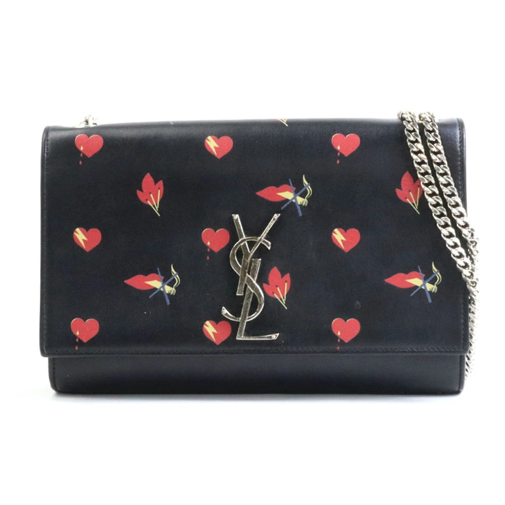 Saint Laurent shoulder bag leather metal black red silver